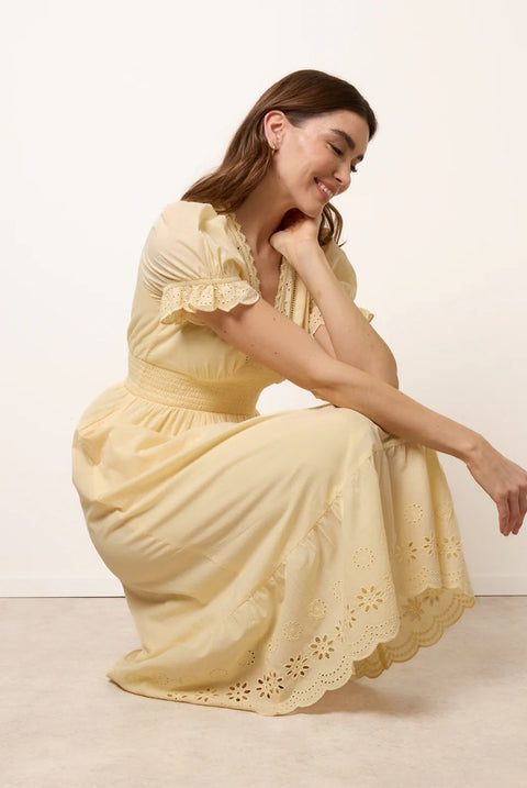Embroidery Detail V-Neck Dress by Blue Vanilla