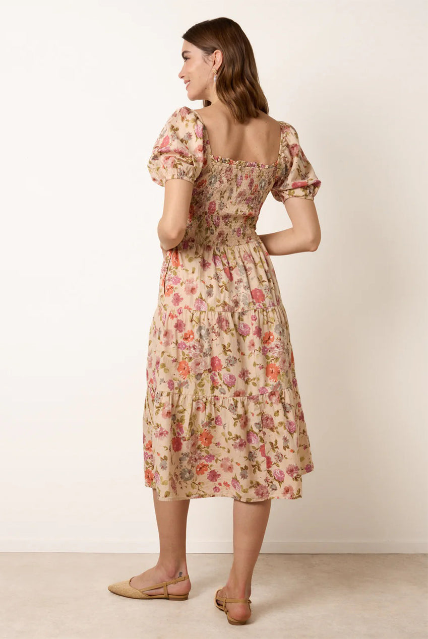 Milkmaid Floral Puff Sleeve Shirred Midi Dress BV269879063