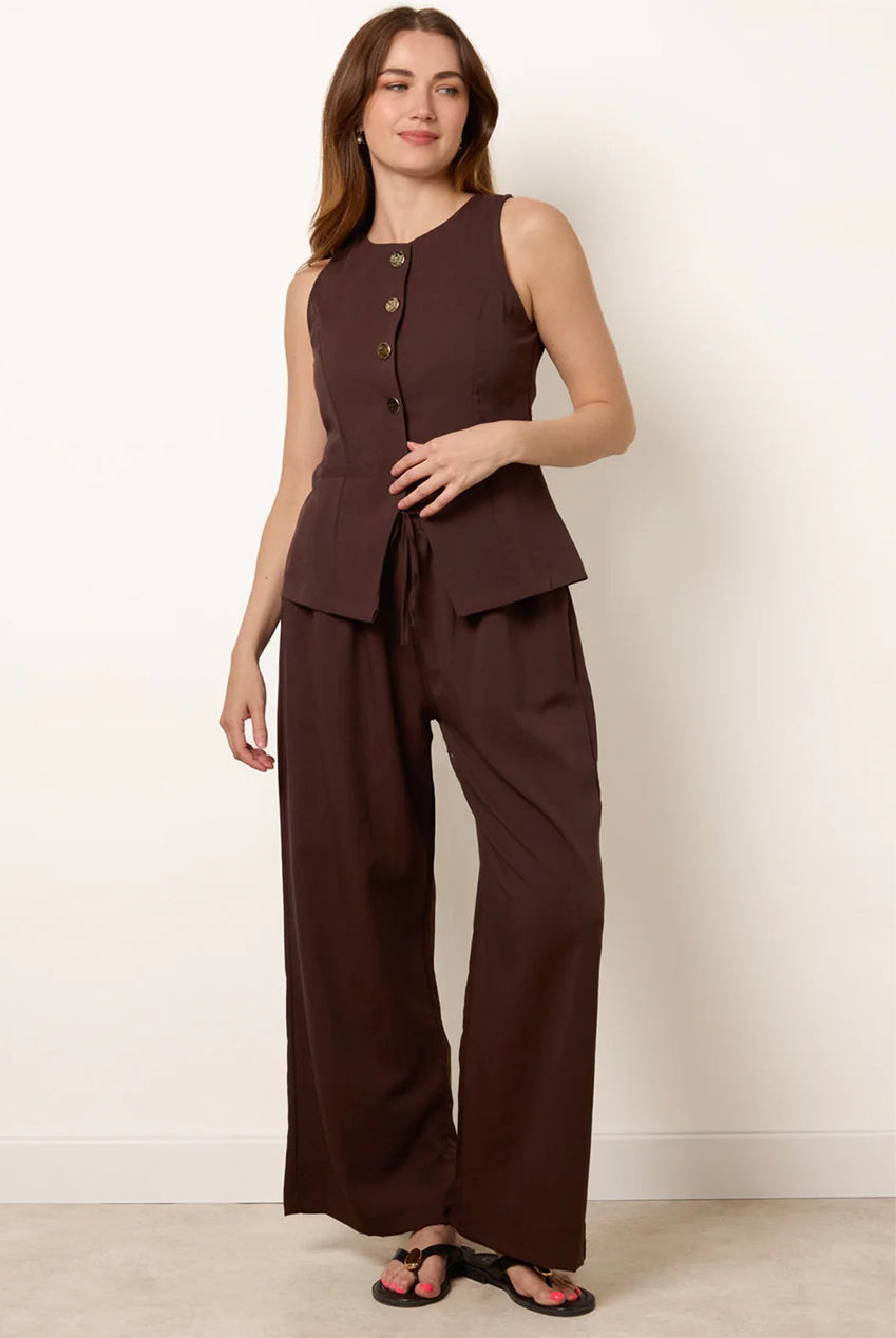 Round Neck Button Through Vest & Trouser Set BV269896030