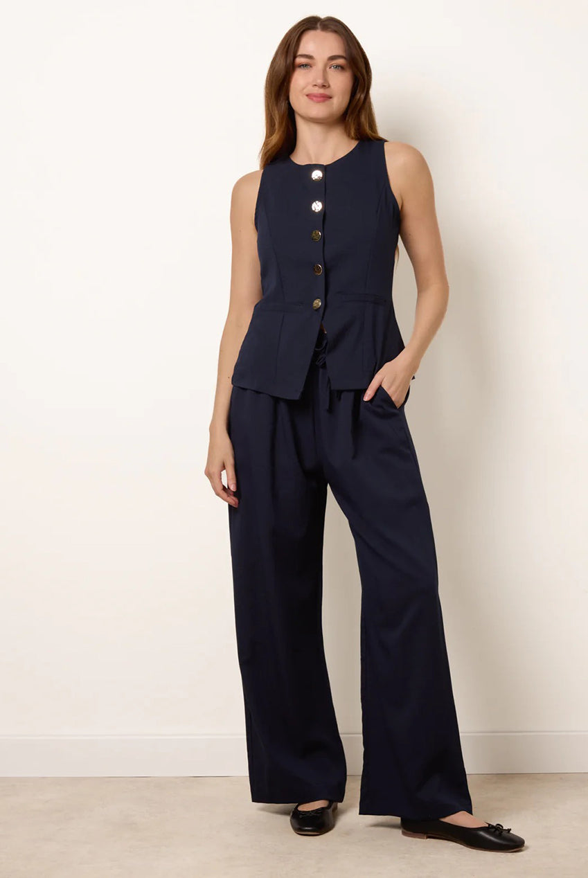 Round Neck Button Through Vest & Trouser Set BV269896008