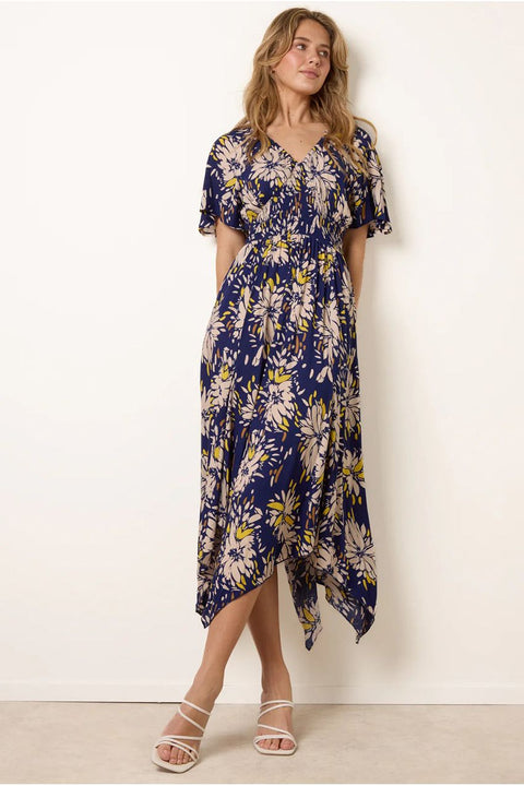 Shirred Waist Hanky Hem Dress by Blue Vanilla
