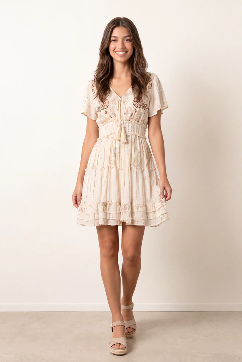 Embellished Tiered Mini Dress BV269936039