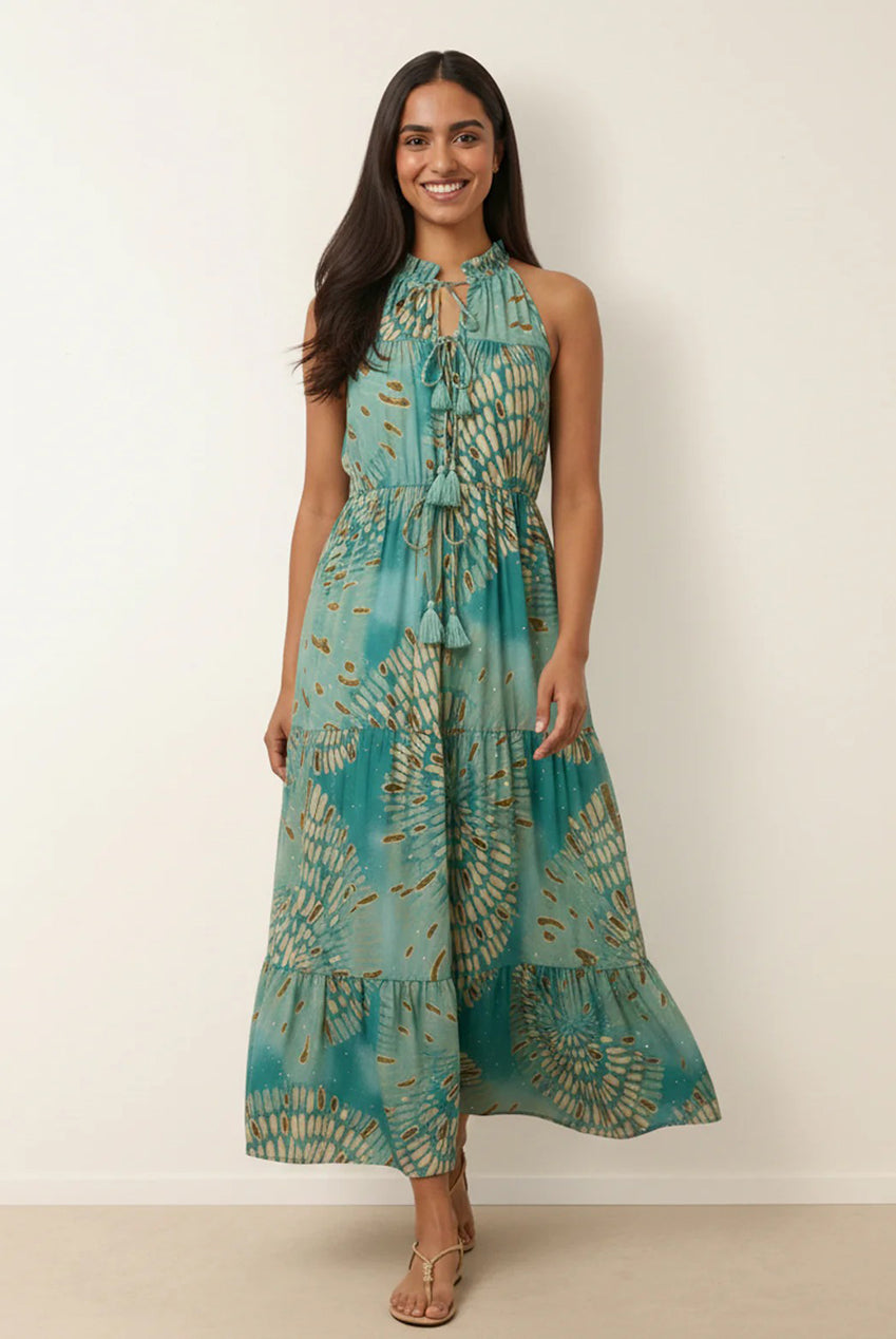 Diamante Tiered Tie Front Dress BV269945237
