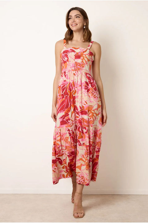 Tropical Print Adjustable Strap Maxi Dress by Blue Vanilla