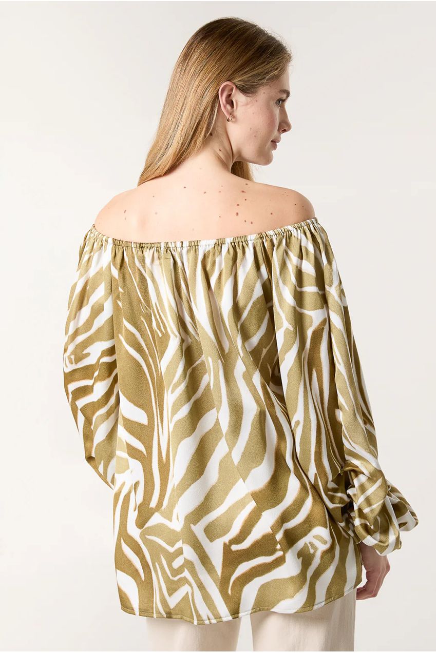 Zebra Satin Ruched Bardot Top BV3530282