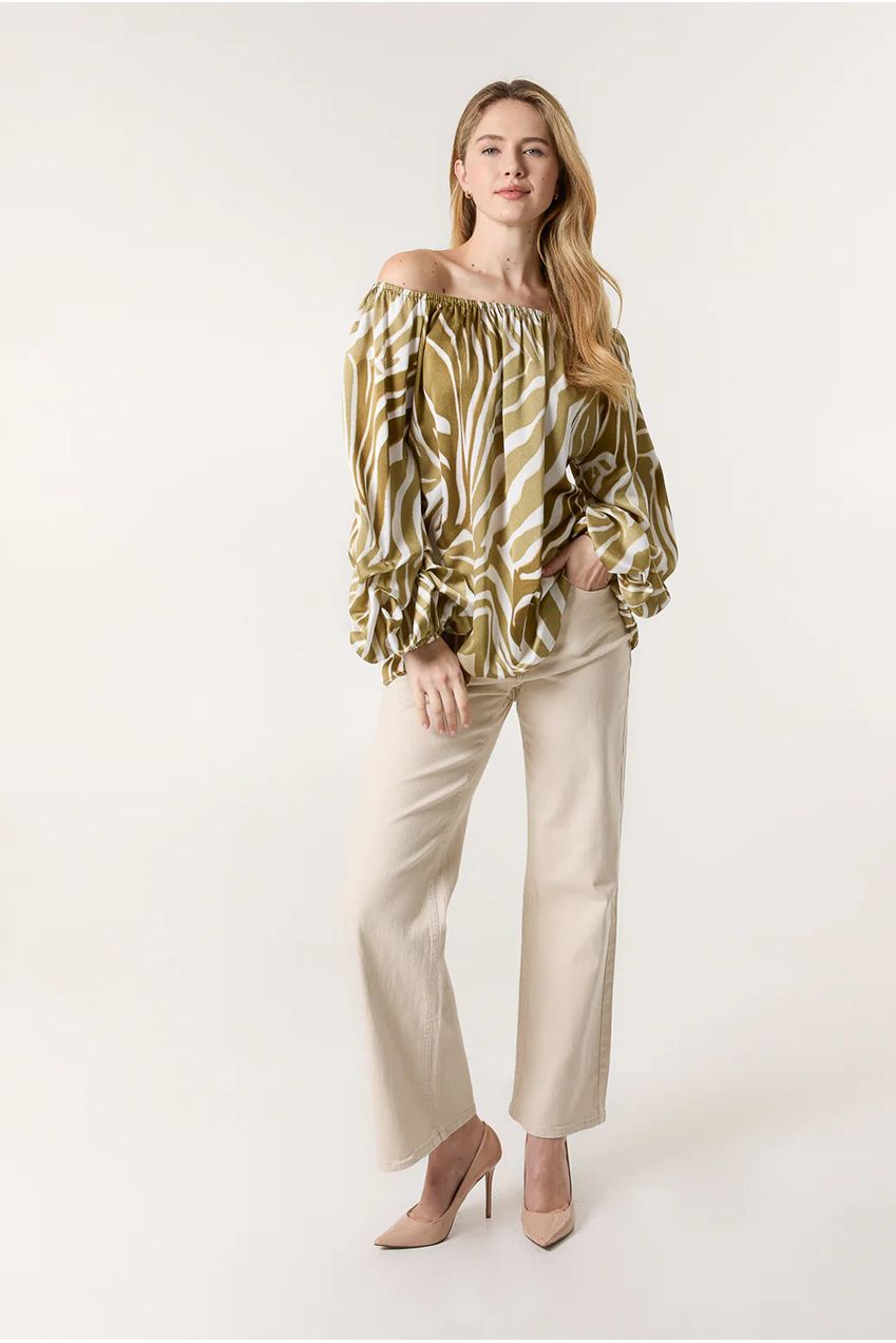 Zebra Satin Ruched Bardot Top BV3530282
