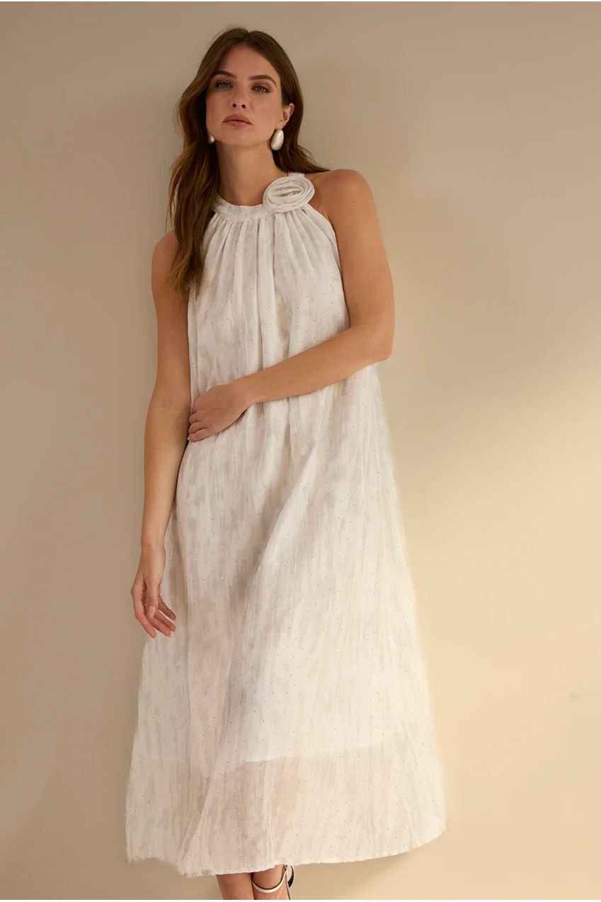 Luxe Rose Detail Halter Neck Dress BV3565014