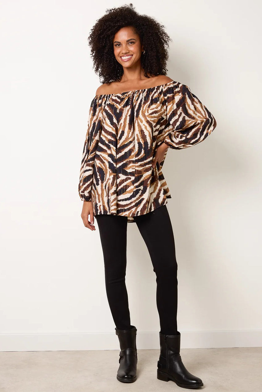 Tiger Print Volume Sleeve Blouse BV4007025