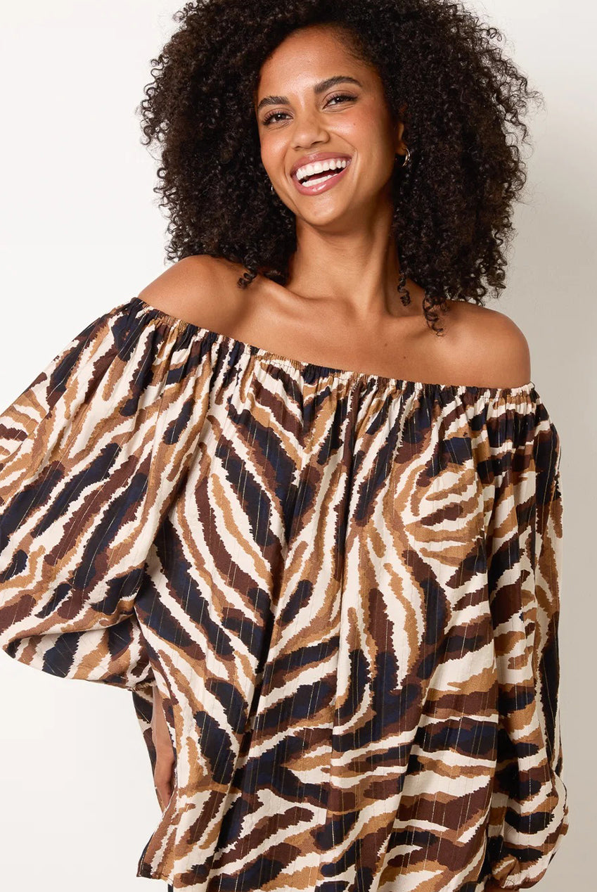 Tiger Print Volume Sleeve Blouse BV4007025
