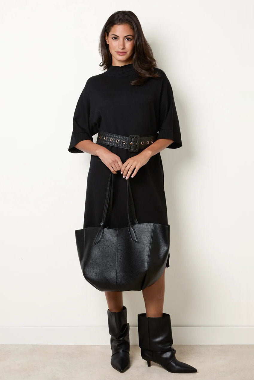 Midi Dress With Woven PU Leather Belt BV4082003