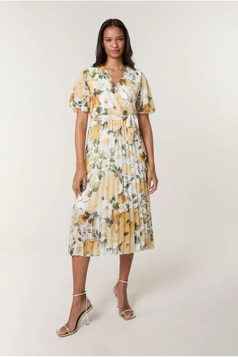 Short Sleeve Wrap Pleat Dress by Blue Vanilla