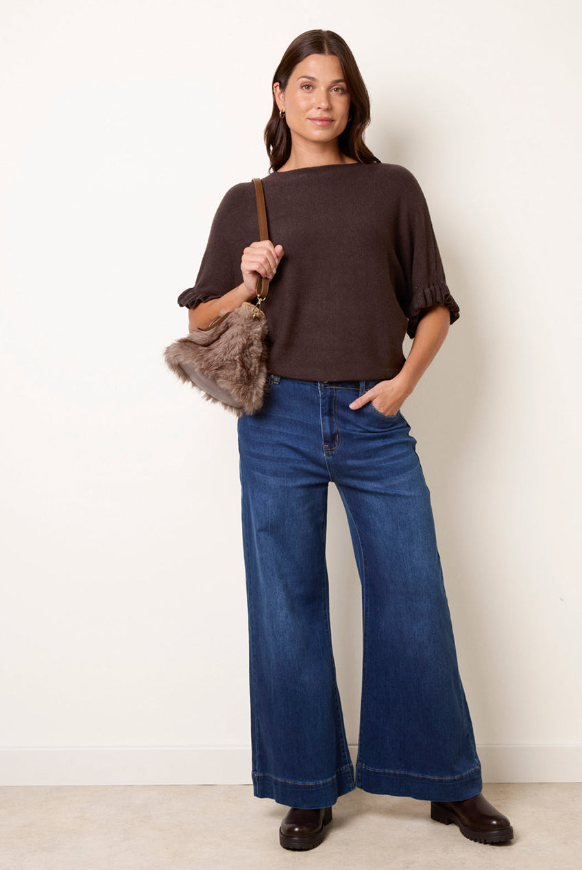 Knitted Frill Sleeve Batwing Jumper BV5515IT030