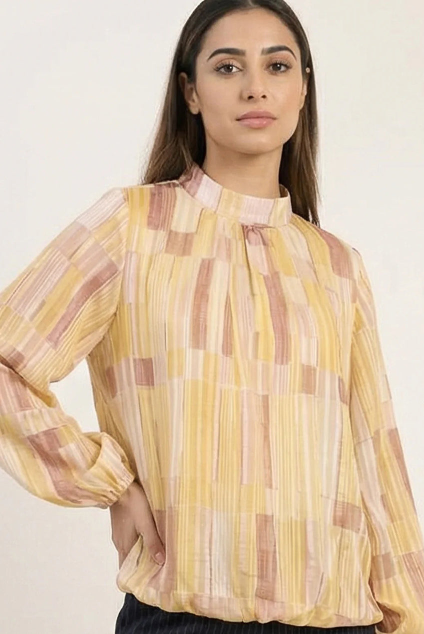 Tile Print Puffball Blouse With Metallic Detail BV5955IT026