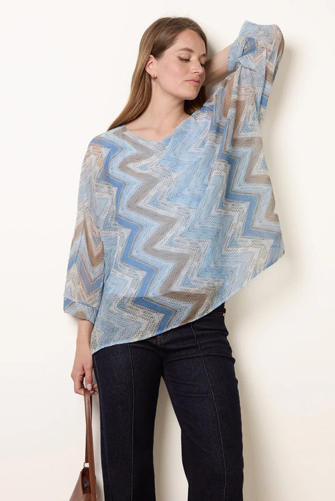 Zig Zag Round Neck Oversized Top by Blue Vanilla