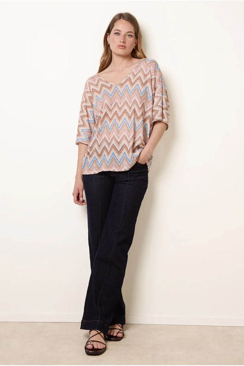 Zig Zag Metallic Bow Back Top BV6285IT039