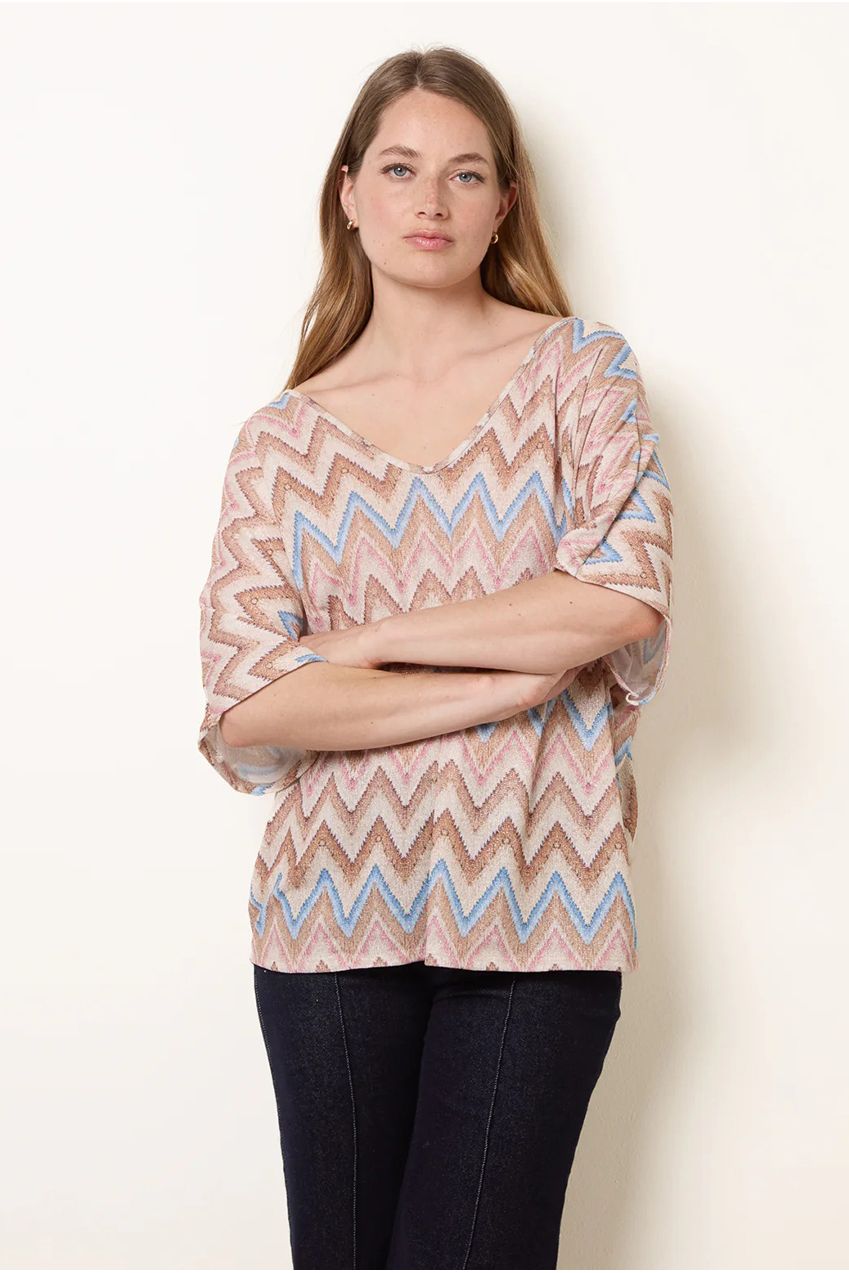 Zig Zag Metallic Bow Back Top BV6285IT039