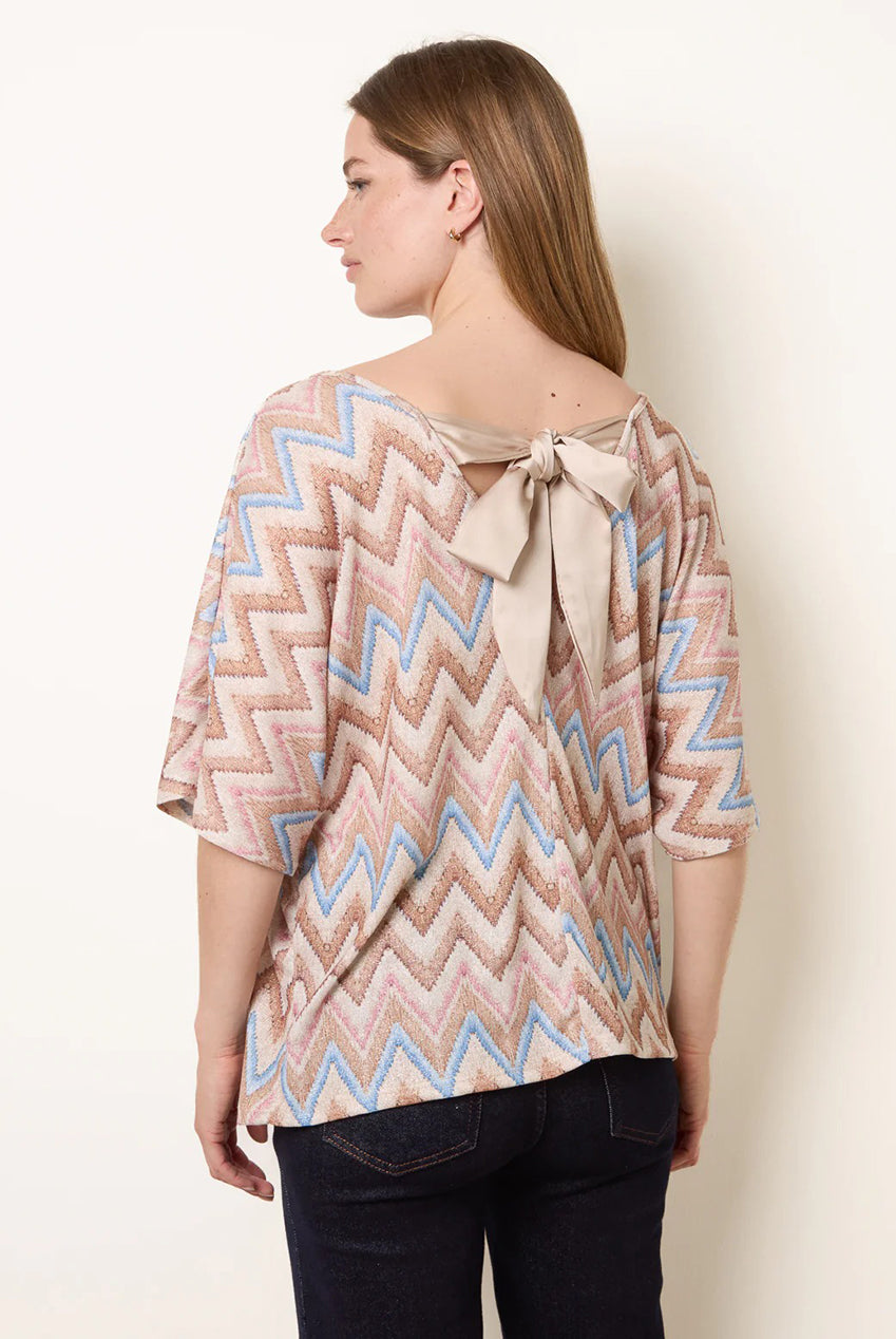 Zig Zag Metallic Bow Back Top BV6285IT039