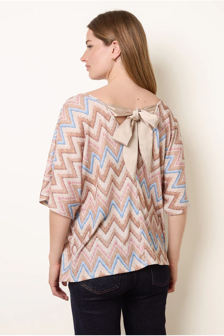Zig Zag Metallic Bow Back Top BV6285IT039
