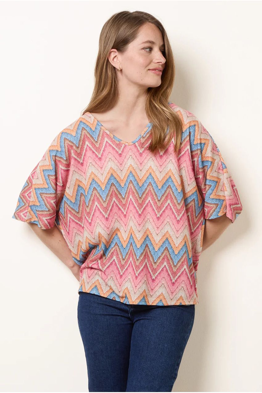 Zig Zag Metallic Bow Back Top BV6285IT020