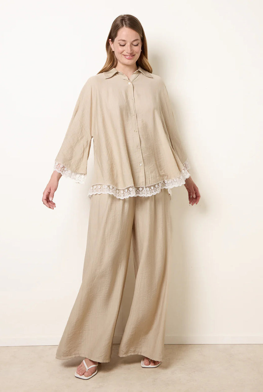 Oversize Crinkle Lace Hem Shirt BV6286IT039