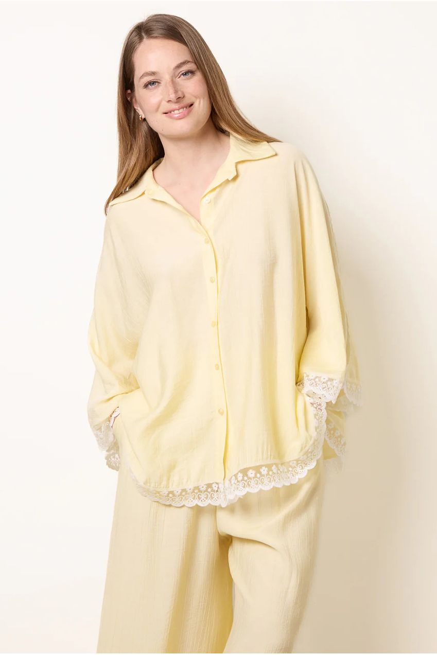 Oversize Crinkle Lace Hem Shirt BV6286IT178