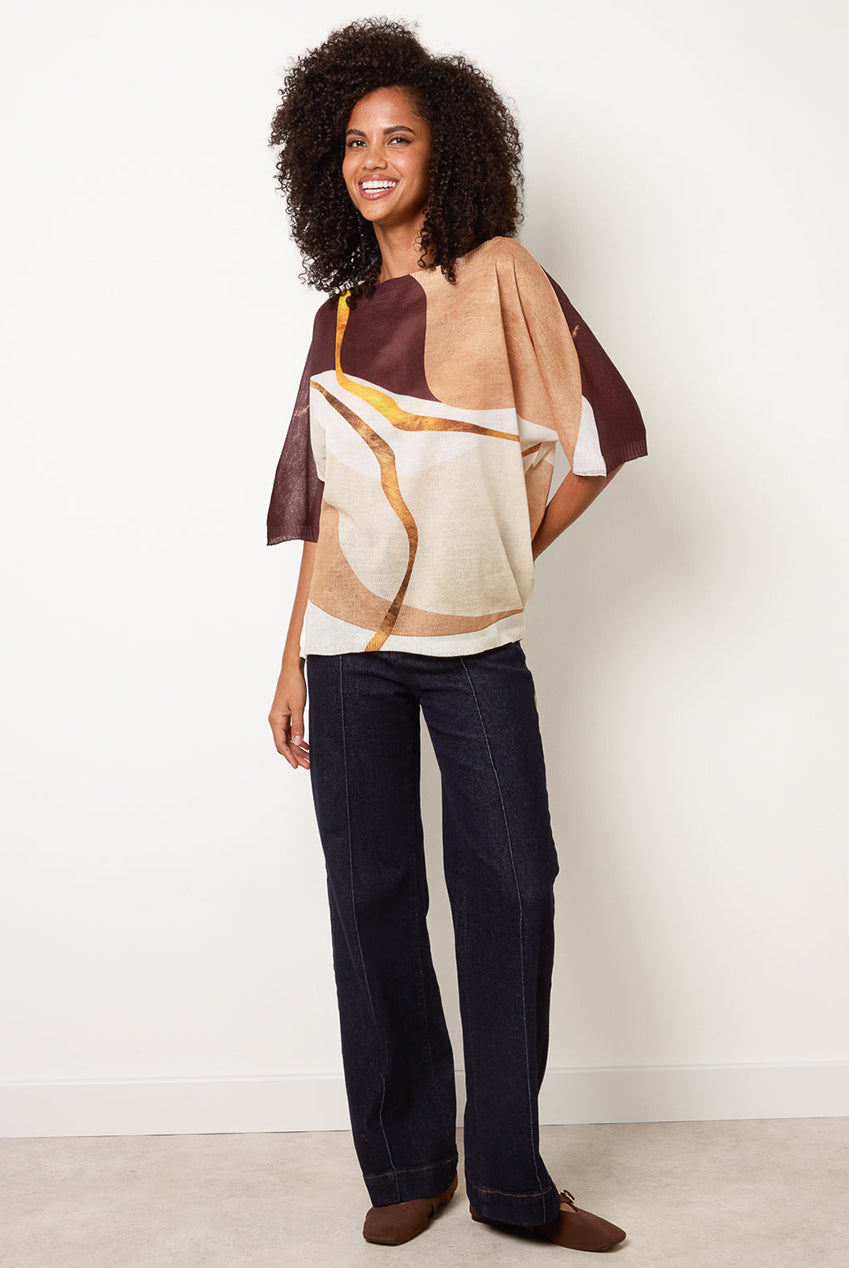 Striking Watercolour Fine Knit Abstract Top BV6680IT519