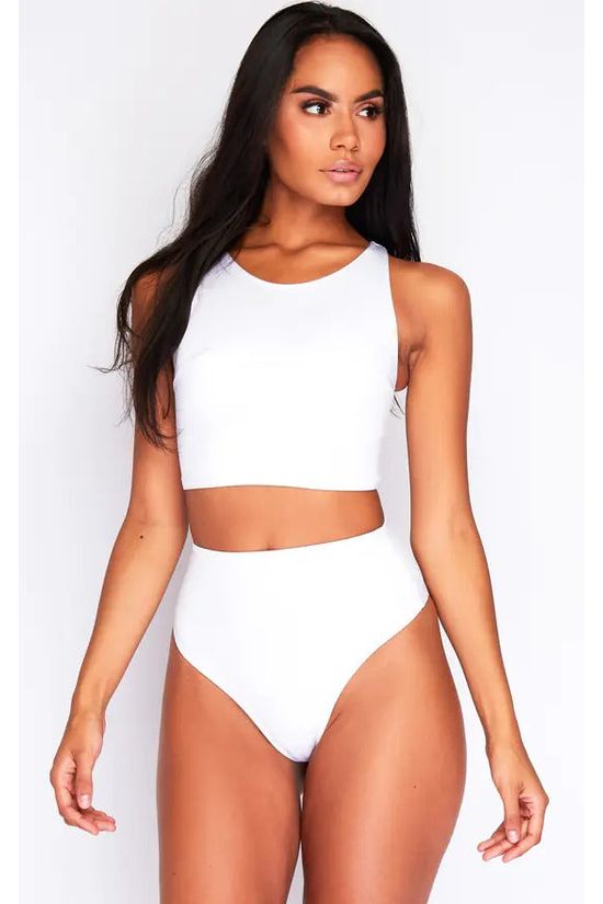 High Waist Thong Bikini Bottoms In White WTBB20