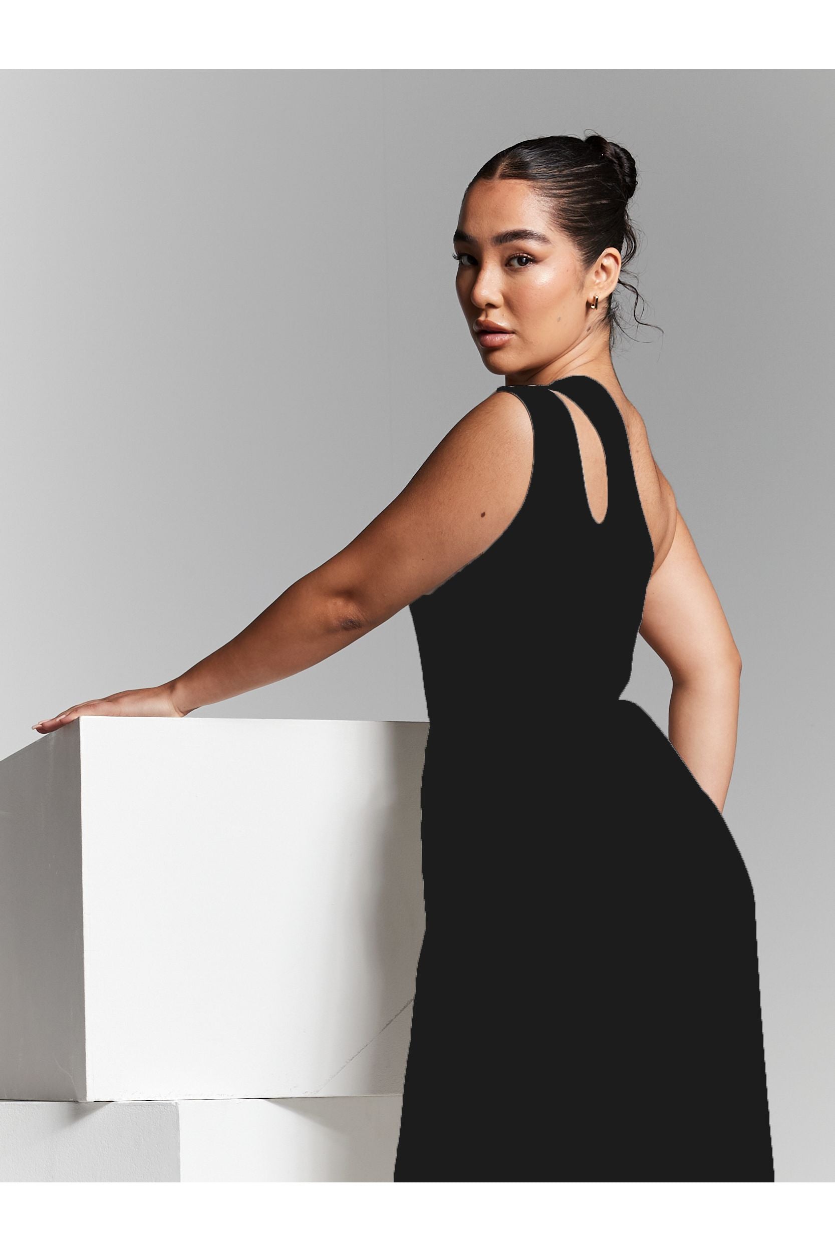 Black One Shoulder Knot Bodysuit INF20228