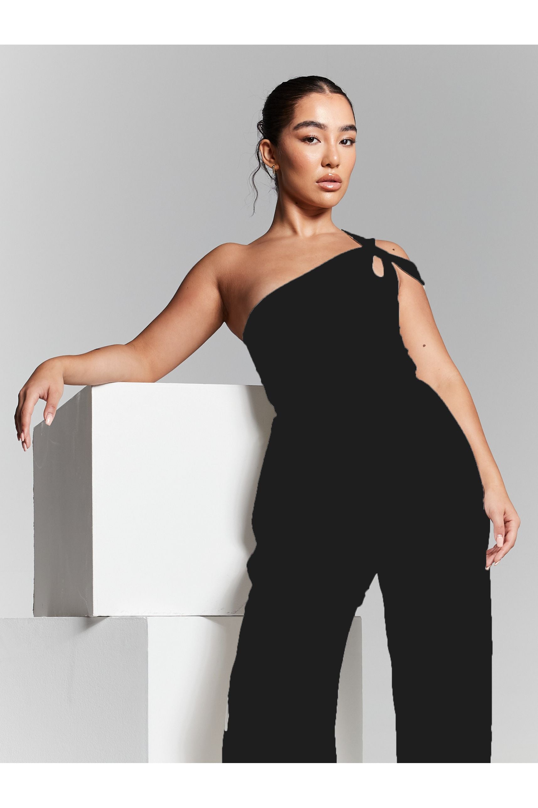 Black One Shoulder Knot Bodysuit INF20228