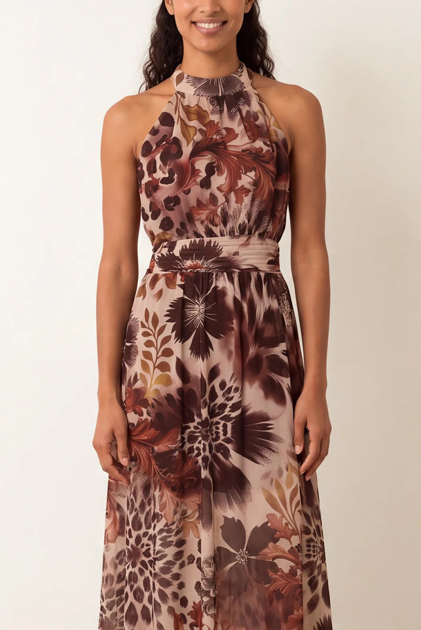 Georgette Printed Halterneck Occasion Dress BV6738IT063