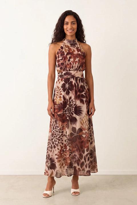 Georgette Printed Halterneck Occasion Dress by Blue Vanilla