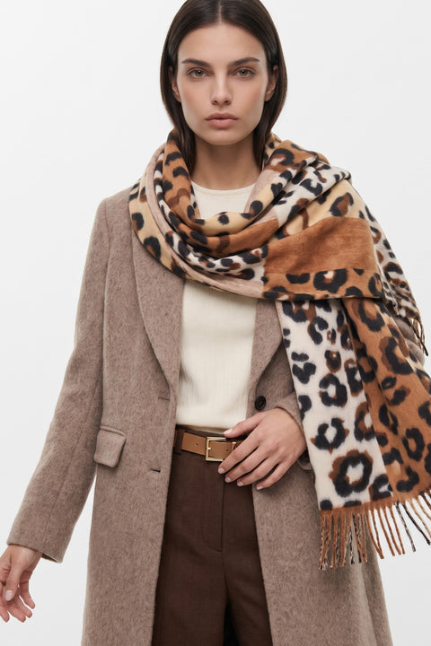 Brown Colour Block Animal Print Scarf by Aftershock London
