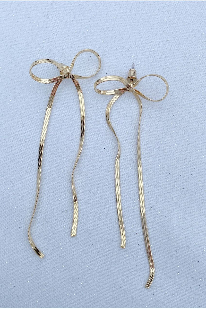 Bow Earrings Long Gold Earrings earrings-345