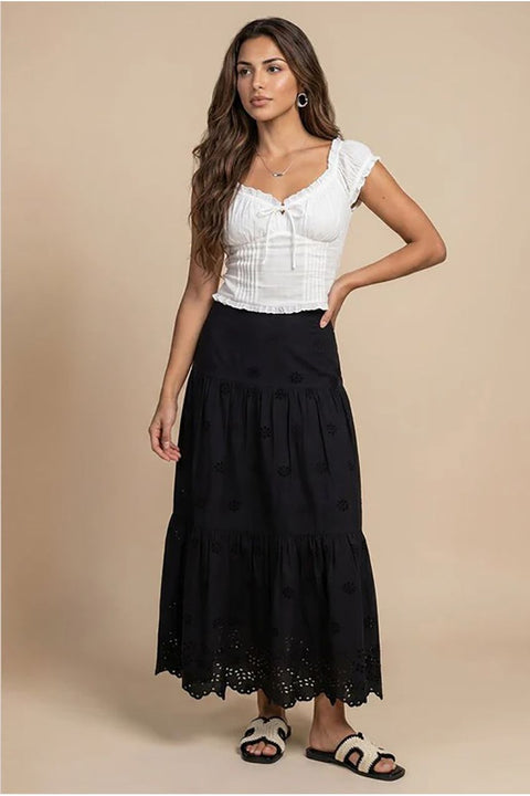 Broderie Maxi Skirt Black by Urban Bliss