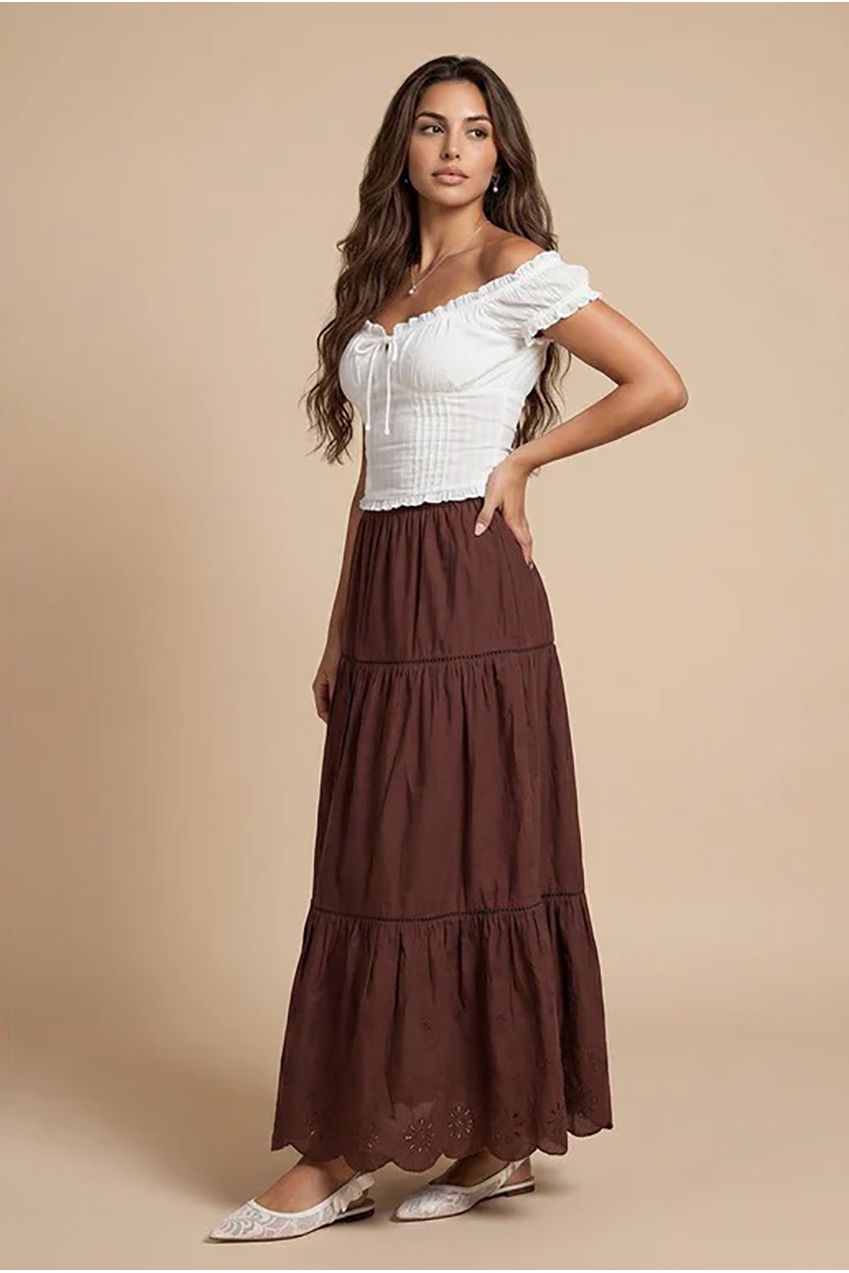Chocolate Broderie Trim Maxi Skirt 40SKT38731-c24