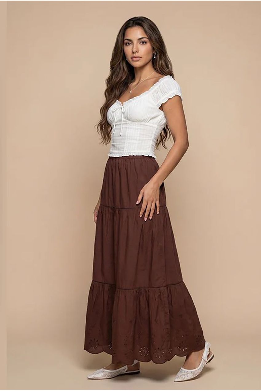 Chocolate Broderie Trim Maxi Skirt 40SKT38731-c24