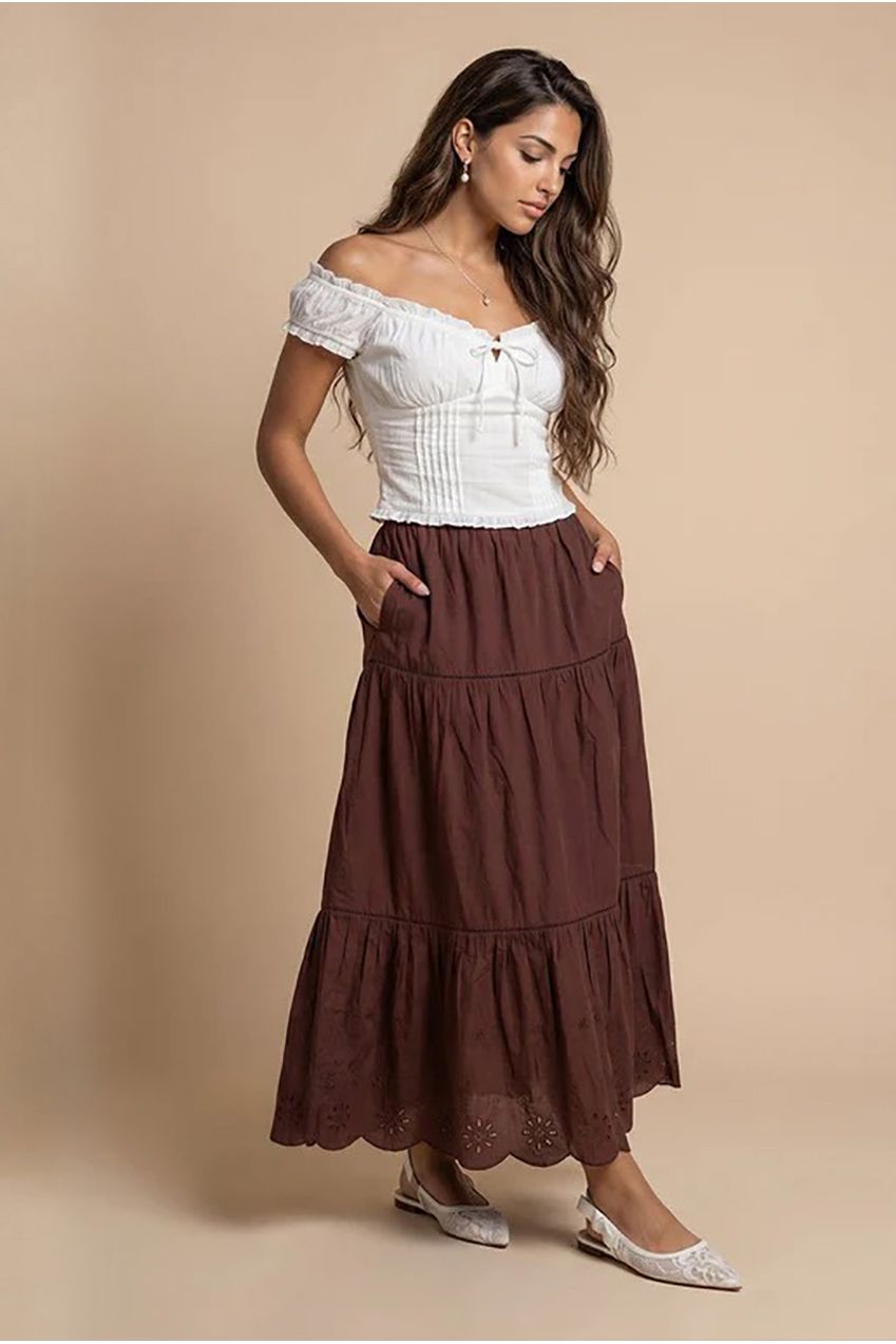 Chocolate Broderie Trim Maxi Skirt 40SKT38731-c24