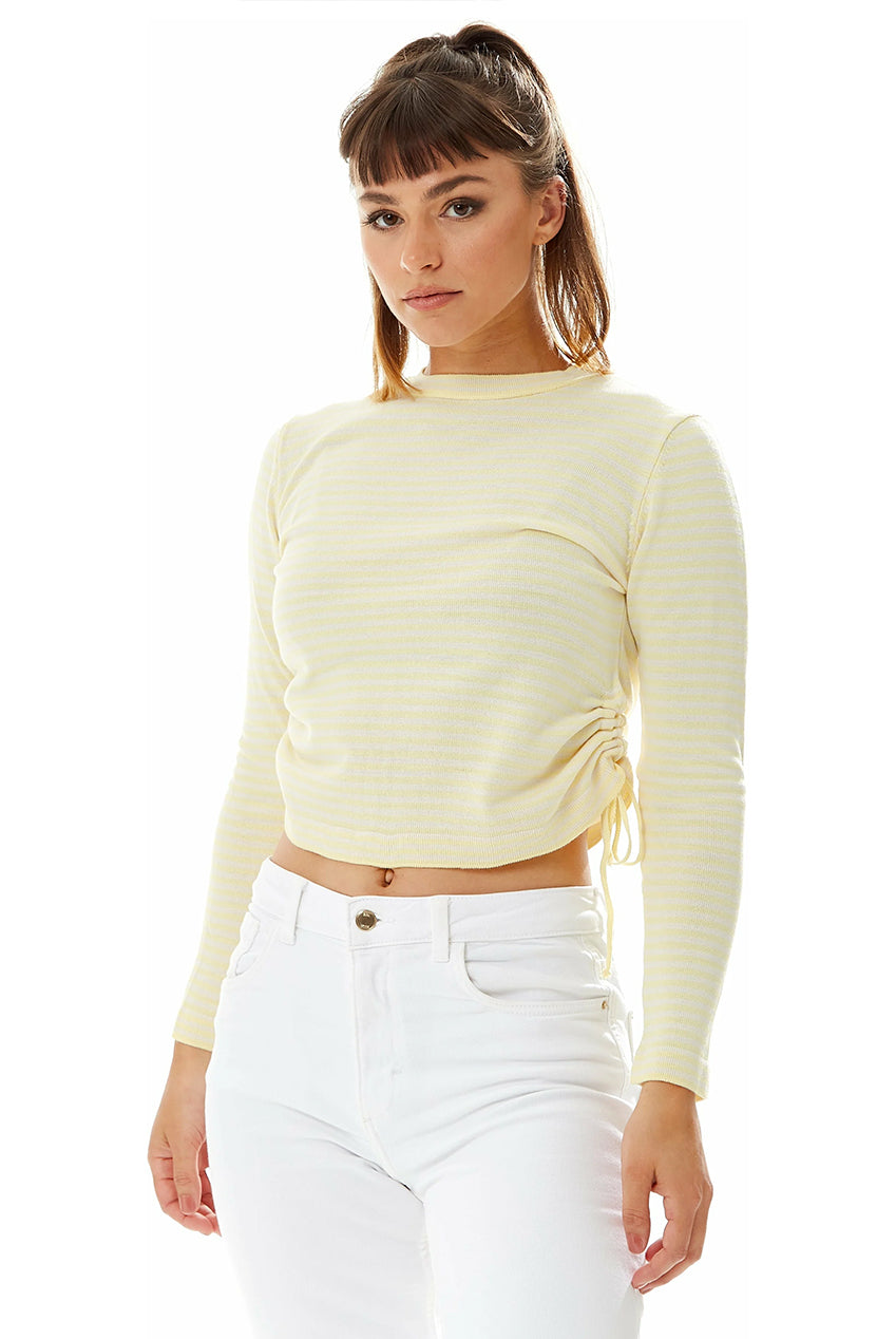 Top In Yellow And White Stripes With Long Sleeves C13-TRTP003