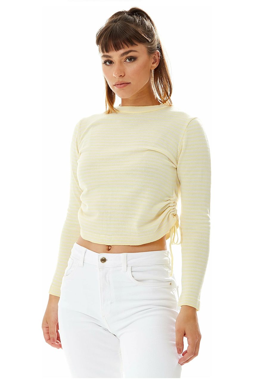 Top In Yellow And White Stripes With Long Sleeves C13-TRTP003