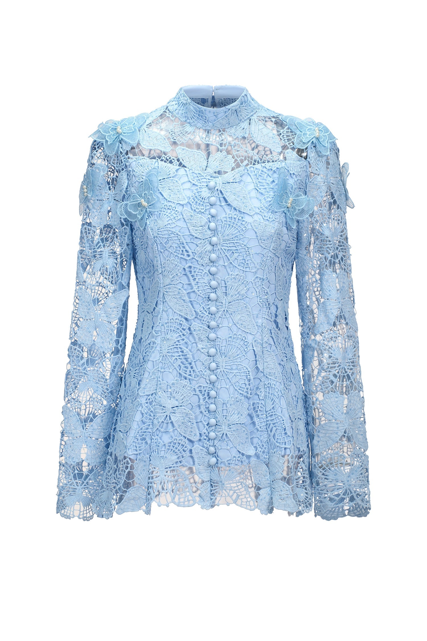 Sabina Long Sleeve Folds Lace Butterfly Top And Skirt Two-Piece Set C250300235