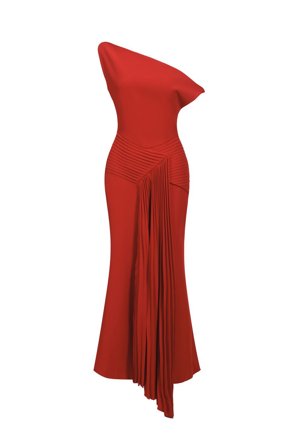 Paulina Oblique Shoulder Sleeveless Folds Midi Dress C250300341