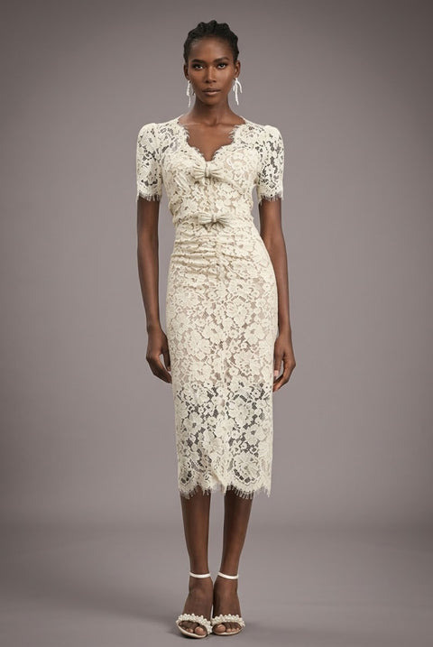 Maisie V-Neck Short Sleeves Bowknot Lace Midi Dress by Bella Barnett