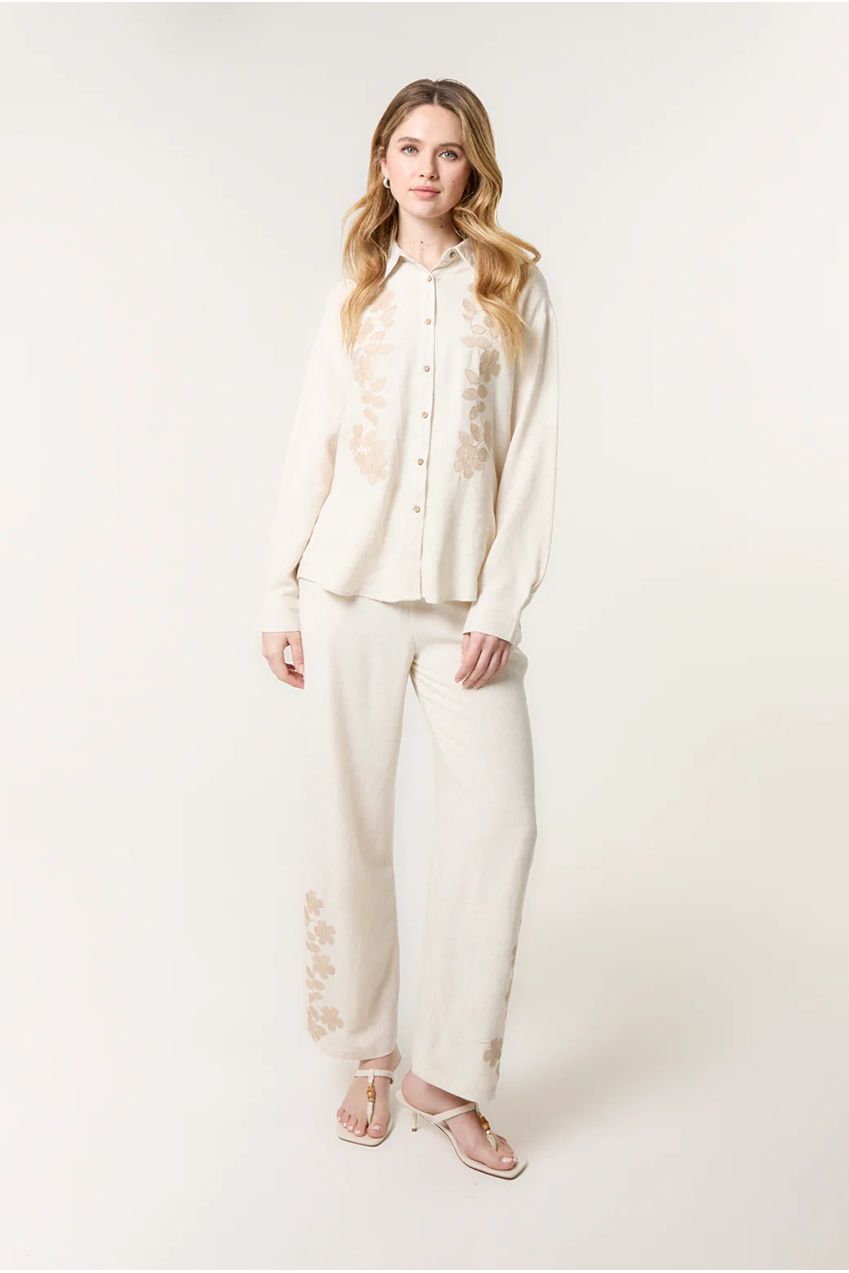 Linen Flower Embroidery Trousers CC2495BV241A