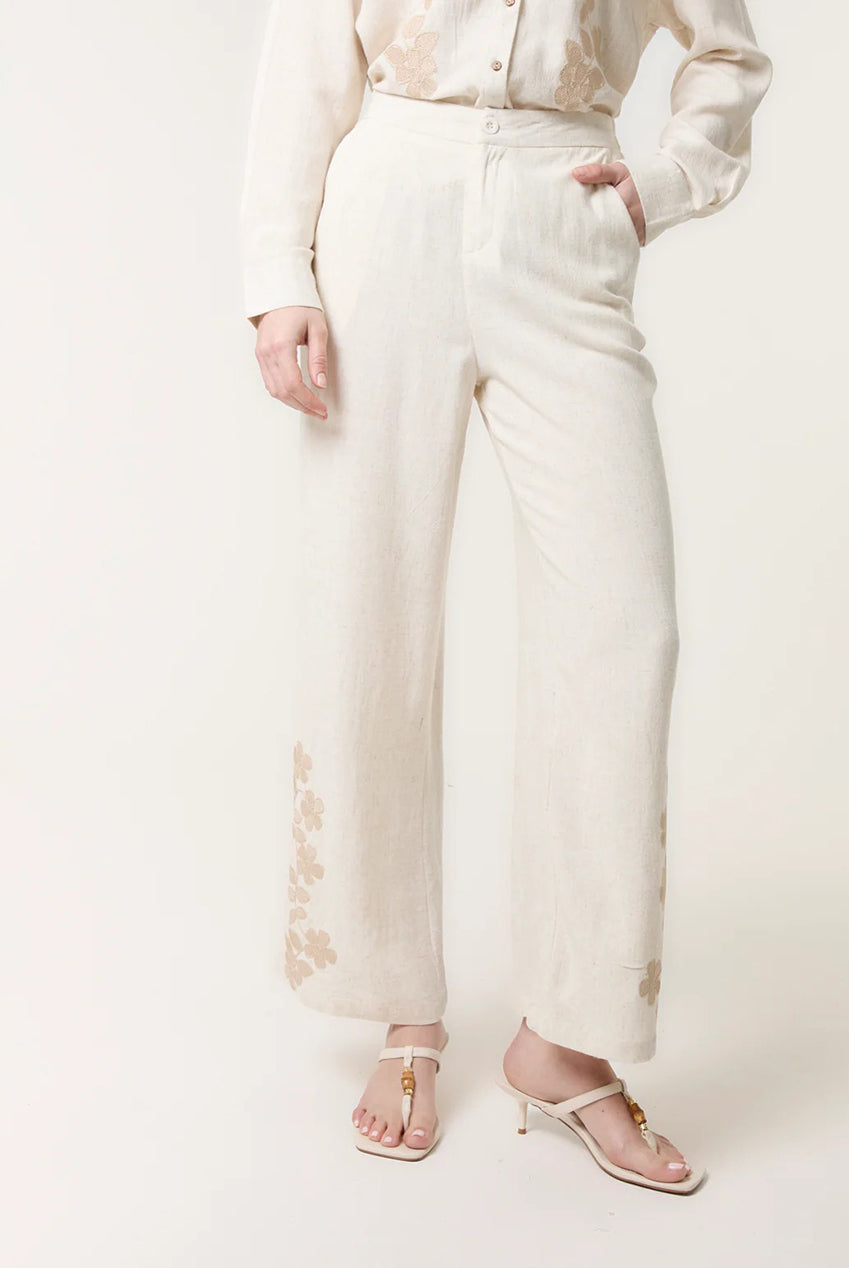Linen Flower Embroidery Trousers CC2495BV241A