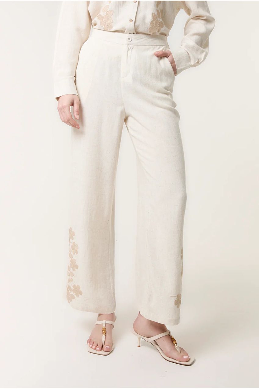 Linen Flower Embroidery Trousers CC2495BV241A
