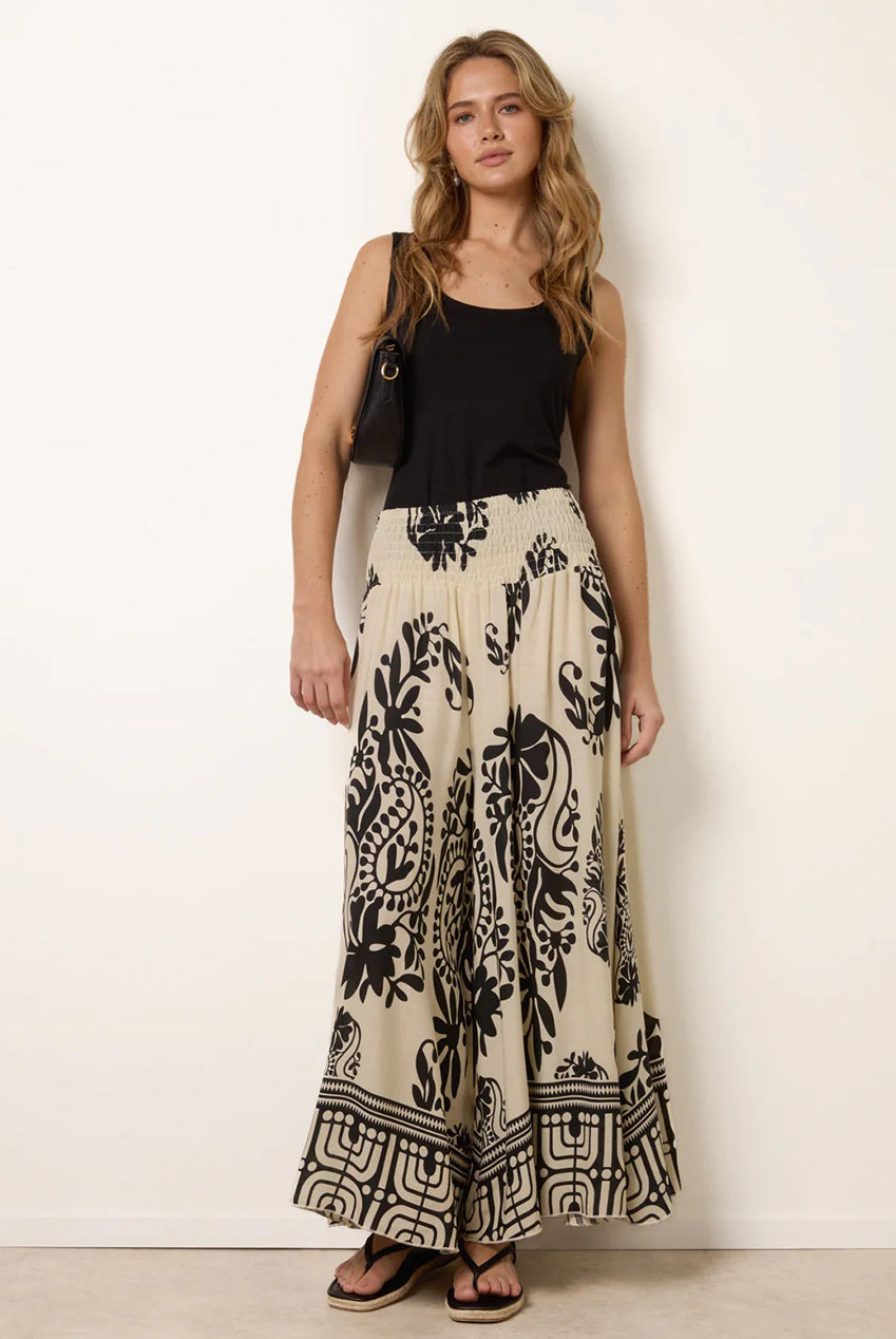 Extra Wide Leg Trousers With Paisley Floral Block Print CC2667BV347