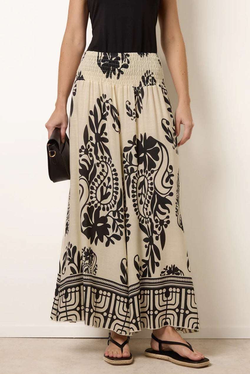 Extra Wide Leg Trousers With Paisley Floral Block Print CC2667BV347