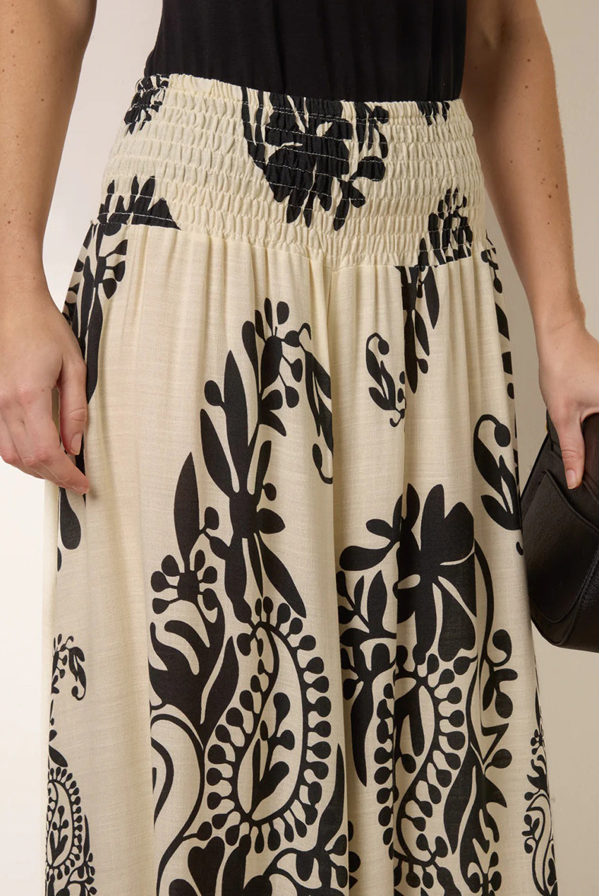 Extra Wide Leg Trousers With Paisley Floral Block Print CC2667BV347