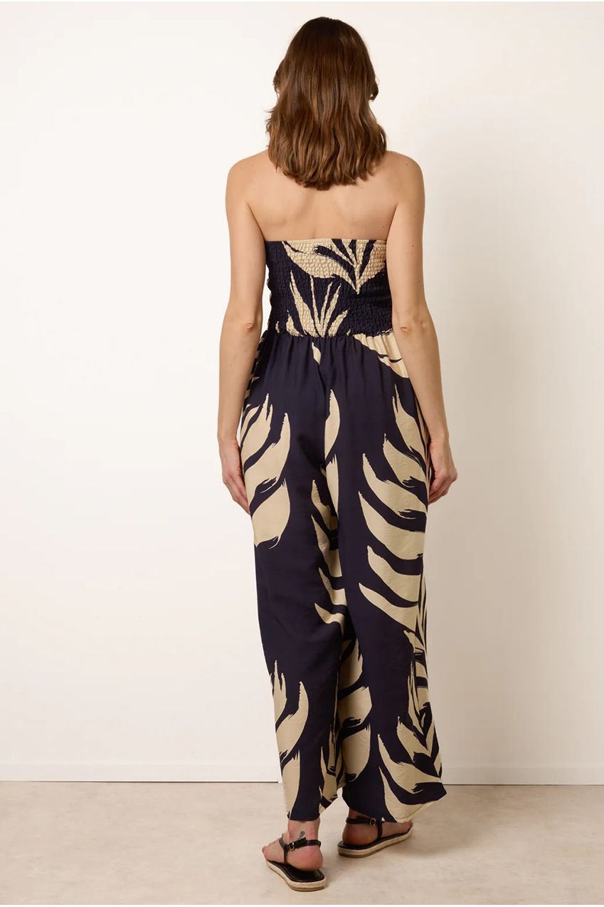 Printed Bandeau Tie Neck Shirred Jumpsuit CC2705BV008