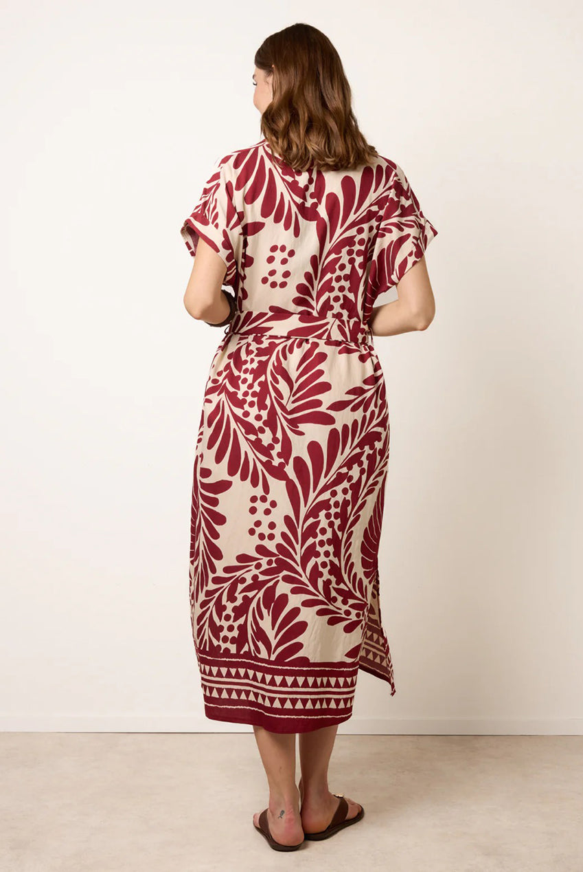 Tropical Leaf Print Belted Shirt Dress CC2706BV034